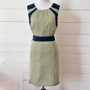 NWOT Nine & Co Women’s Green & Navy Tweed Midi Sheath Dress Size 6